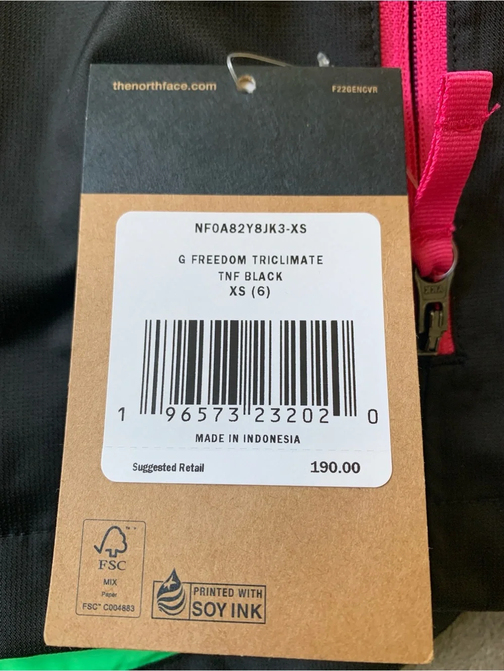 The North Face Black Hooded Jacket with Green Lining & Pink Zippers